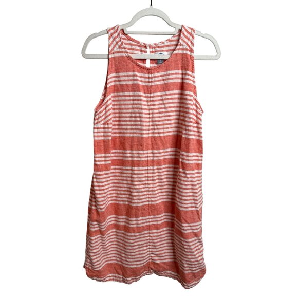 Old Navy Linen Blend Tank Dress Womens Large Pink White Striped Coastal Beach - Picture 1 of 9